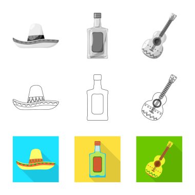 Kafe ve Latin simge vektör tasarımı. Kafe ve hisse senedi için ulusal vektör ikon koleksiyonu.