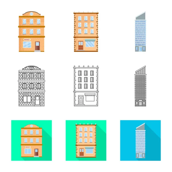 Isoliertes Objekt der kommunalen und zentralen Ikone. Sammlung von Kommunal- und Nachlassvektorsymbolen für Aktien. — Stockvektor