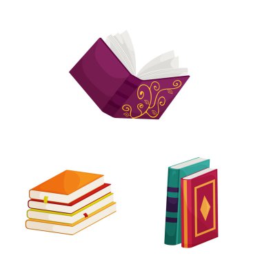 Kitaplık ve kitapçı simgesinin vektör çizimi. Web için kütüphane ve edebiyat stok sembolü koleksiyonu.