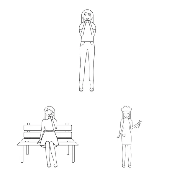 Ilustração vetorial de postura e ícone de humor. Conjunto de postura e ícone vetorial feminino para estoque . —  Vetores de Stock