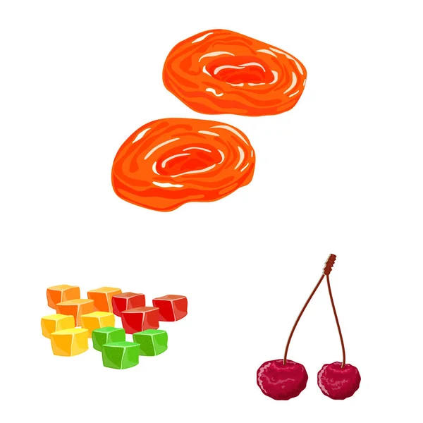 フルーツと乾燥シンボルのベクトルデザイン。ウェブのための果物と食品ストックシンボルのコレクション. — ストックベクタ