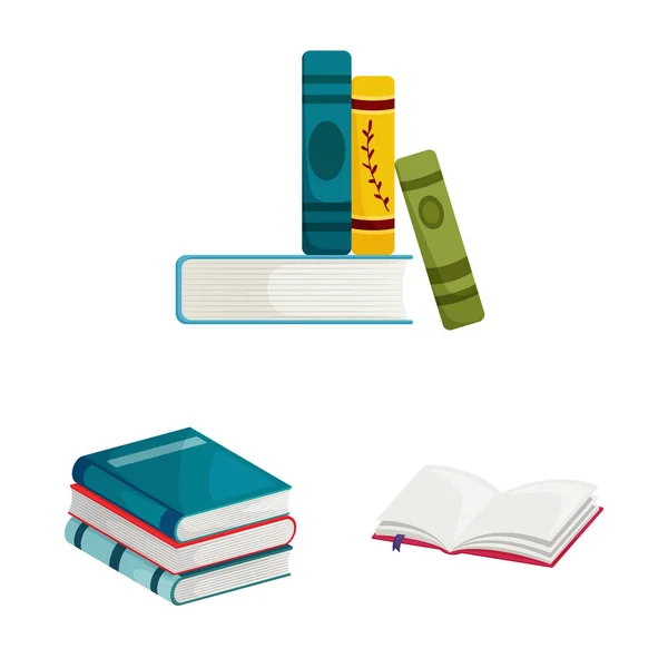 Vektor-Design von Bibliothek und Buchhandelsikone. Satz von Bibliotheks- und Literaturaktiensymbolen für das Web. — Stockvektor