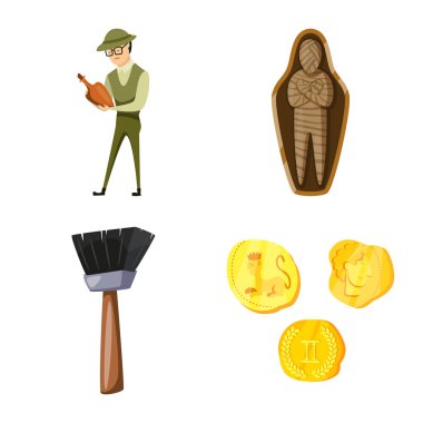Arkeoloji ve tarihsel logo vektör illüstrasyon. Arkeoloji ve kazı stok vektör illüstrasyon seti.