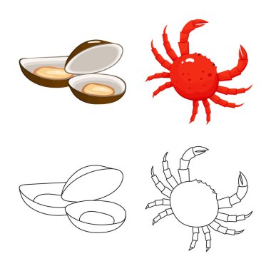 Taze ve restoran simge vektör Illustration. Taze ve deniz hisse senedi vektör çizim topluluğu.