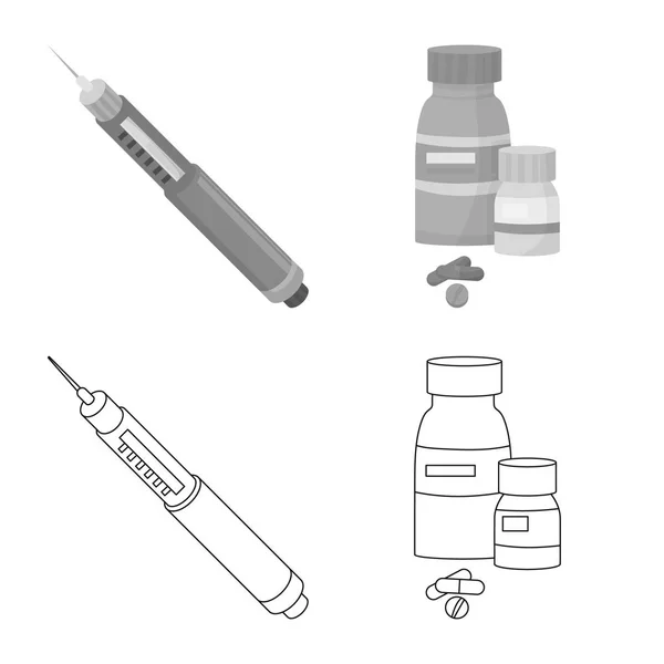 Векторная иллюстрация диеты и логотипа лечения. Коллекция диеты и медикаментов . — стоковый вектор