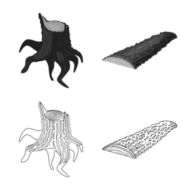 Ağaç ve ham işareti vektör tasarımı. Hisse senedi için ağaç ve inşaat vektör simge kümesi.