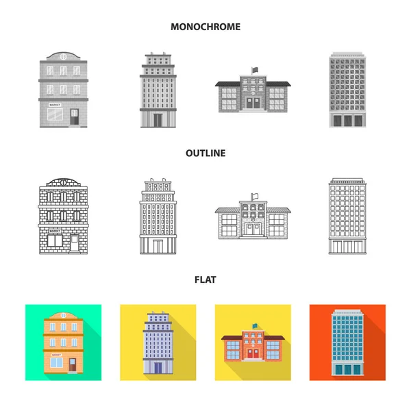 Diseño vectorial de símbolo municipal y central. Conjunto de iconos vectoriales municipales y inmobiliarios para stock . — Vector de stock