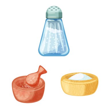 Tuz ve gıda işareti izole nesne. Stok için tuz ve mineral vektör simgesi seti.