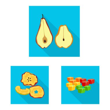 Meyve ve kurutulmuş simge izole nesne. Stok için meyve ve gıda vektör simgesi seti.