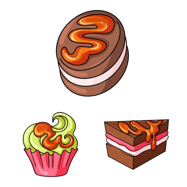 Illustrazione vettoriale di dolce e dolce segno. Set di icone vettoriali per dessert e cibo . — Vettoriale Stock