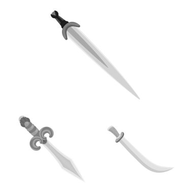 Keskin ve bıçak logosu izole nesne. Stok için keskin ve hançer vektör simgesi kümesi.