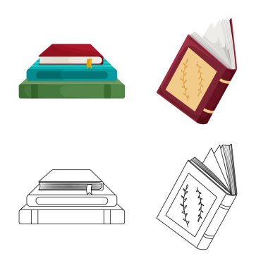 Eğitim ve kapak simge vektör tasarımı. Eğitim ve hisse senedi için kitapçı vektör simge kümesi.