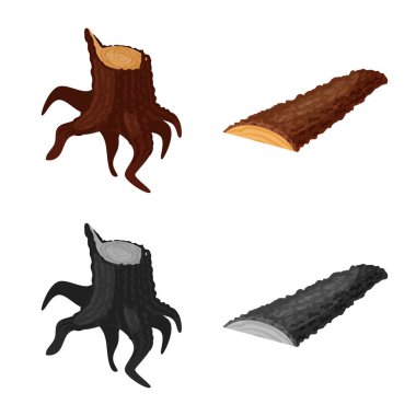 Ağaç ve ham logo vektör çizimi. Hisse senedi için ağaç ve inşaat vektör simge topluluğu.