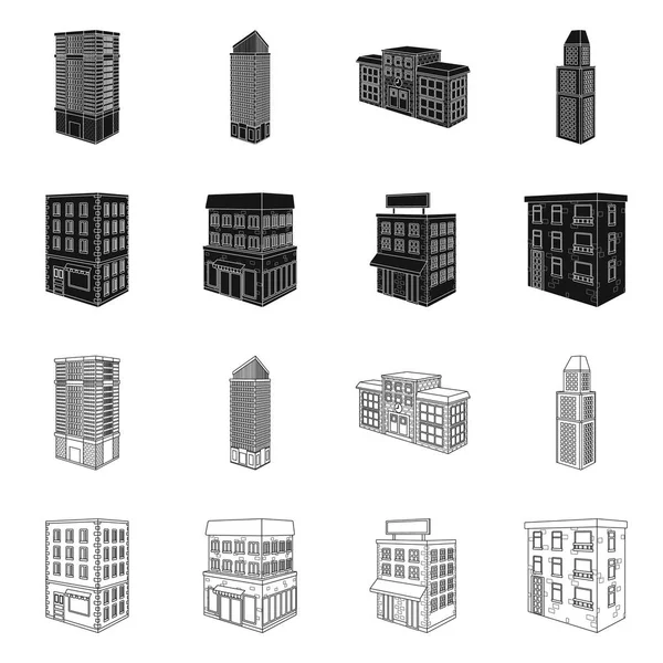 Diseño vectorial de construcción y letrero de edificio. Conjunto de construcción y stock de bienes símbolo para web . — Vector de stock