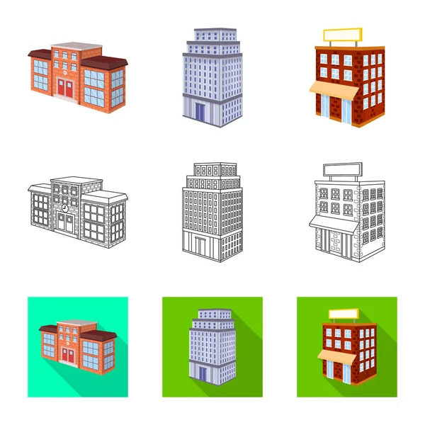 Oggetto isolato di costruzione e icona dell'edificio. Serie di costruzione e stock immobiliare illustrazione vettoriale . — Vettoriale Stock