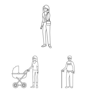 Mutlu ve karakter logosu izole nesne. Mutlu ve portre stok vektör illüstrasyon seti.