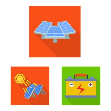 Güneş ve panel sembolü izole nesne. Web için Güneş ve yeşil stok sembolü seti.