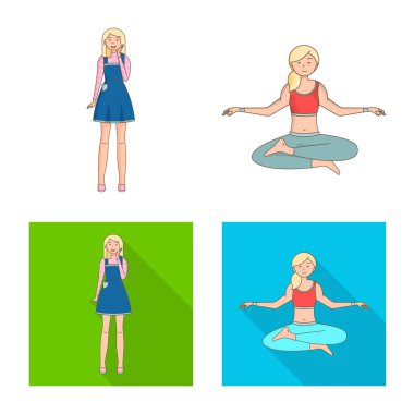 Duruş ve ruh hali simge vektör Illustration. Duruş ve hisse senedi için kadın vektör simge kümesi.