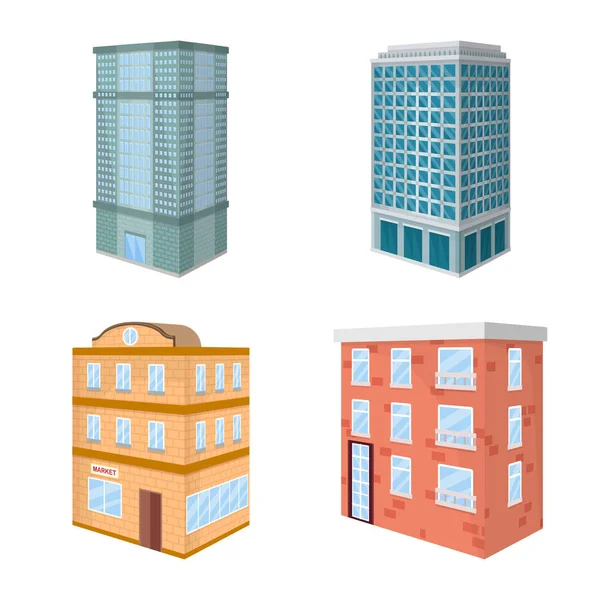 Vector design of city and build icon. Collection of city and apartment stock symbol for web. — Stock Vector