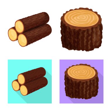 Ağaç ve ham işareti vektör çizimi. Ağaç ve inşaat hisse senedi vektör çizim topluluğu.