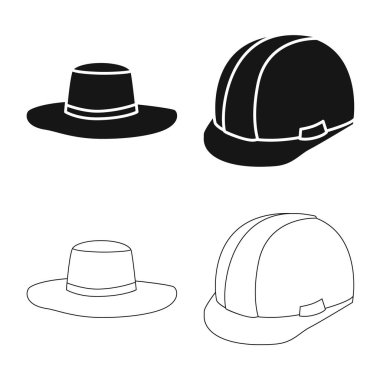 İllüstrasyon işareti giyim ve kap, vektör. Giyim ve hisse senedi için bere vektör simge kümesi.