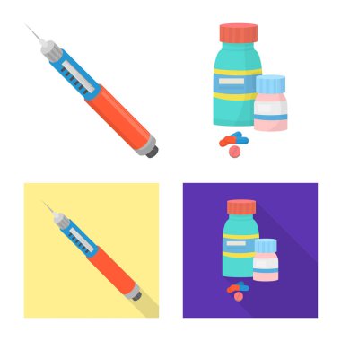 Diyet ve tedavi logosu yalıtılmış nesne. Diyet ve ilaç hisse senedi vektör çizim seti.