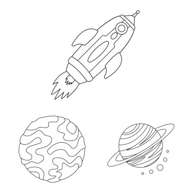 Uzay ve galaksi simgesinin vektör tasarımı. Web için yer ve seyahat stok sembolü kümesi.