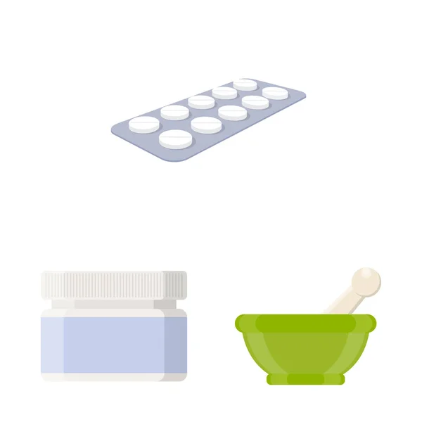Elkülönített objektum gyógyszertár és gyógyszer jele. Gyűjtemény a gyógyszertár és egészségügyi vektor stock illusztráció. — Stock Vector