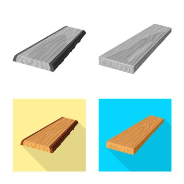 Ağaç ve ham simgesi yalıtılmış nesne. Ağaç ve inşaat hisse senedi vektör çizim seti.