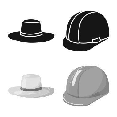 Giyim ve kap logosu yalıtılmış nesne. Giyim ve bere hisse senedi vektör çizim.