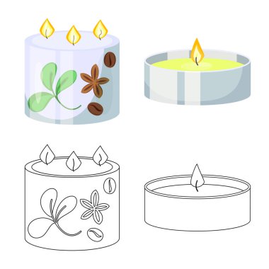 Gevşeme illüstrasyon vektör ve işareti alev. Gevşeme ve web için balmumu hisse senedi simgesi toplama.