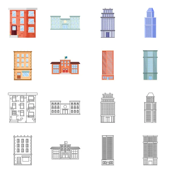 Vector illustration of municipal and center icon. Collection of municipal and estate vector icon for stock. — Stock Vector