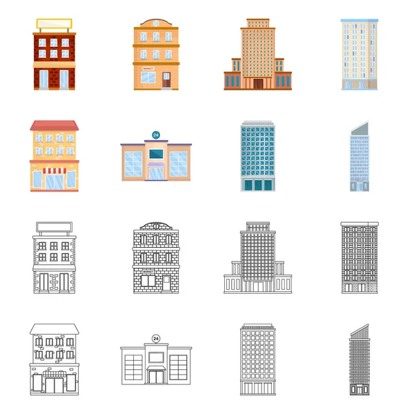 Conception vectorielle du logo municipal et central. Ensemble d'icône vectorielle municipale et immobilière pour stock . — Image vectorielle