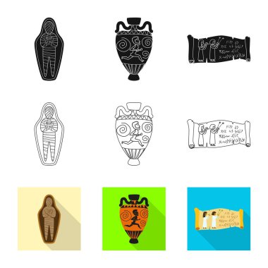 Vektör tasarımı bir hikaye ve öğeleri işaret. Hisse senedi için hikaye ve öznitelikleri vektör simge kümesi.