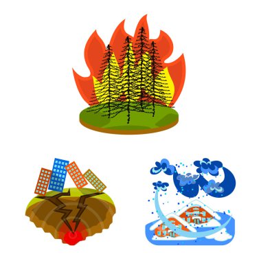 Tufan ve felaket sembolü yalıtılmış nesne. Tufan ve kıyamet hisse senedi vektör çizim topluluğu.