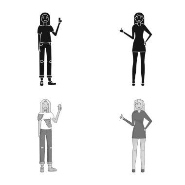 Duruş ve ruh hali simge vektör Illustration. Duruş ve hisse senedi için kadın vektör ikon koleksiyonu.