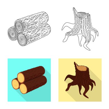 Ağaç ve ham simgesi yalıtılmış nesne. Hisse senedi için ağaç ve inşaat vektör simge topluluğu.