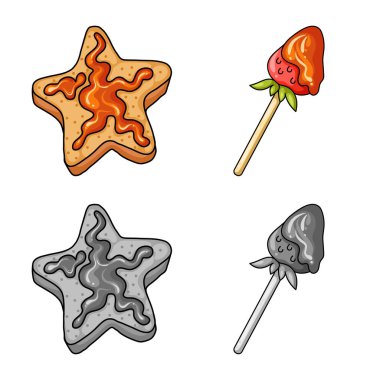 Şekerleme ve mutfak simge vektör Illustration. Şekerlemeler ve hisse senedi için ürün vektör simge koleksiyonu.