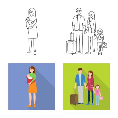 Vektör Illustration karakter ve avatar işareti. Hisse senedi için karakter ve portre vektör simge topluluğu.