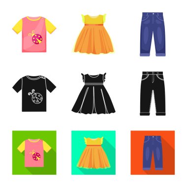 Moda ve giysi simgesi yalıtılmış nesne. Hisse senedi için moda ve pamuk vektör simge kümesi.