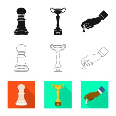 Şah mat ve ince ikon vektör tasarımı. Hisse senedi için Şah mat ve hedef vektör simge kümesi.