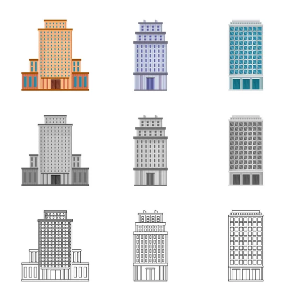 Projeto vetorial do símbolo municipal e central. Coleção de ilustração vetorial de estoque municipal e imobiliário . — Vetor de Stock