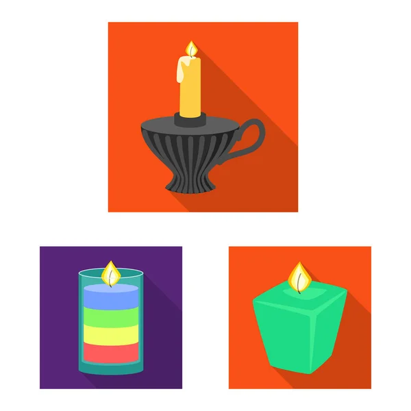 Vektor-Design von Kerzenlicht und Dekorationssymbol. Kollektion von Kerzenlicht und Flammenstock-Symbol für Web. — Stockvektor