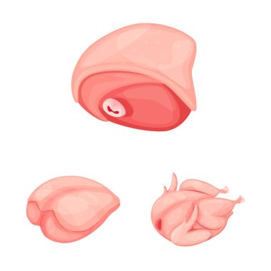 Et ve ham sembolü yalıtılmış nesne. Et ve ızgara hisse senedi vektör çizim koleksiyonu.