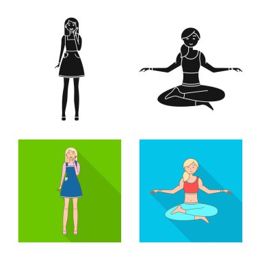 Duruş ve ruh hali logo yalıtılmış nesne. Duruş ve web için kadın hisse senedi simgesi.