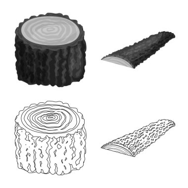 Yalıtılmış nesne ağacı ve ham işaret. Web için ağaç ve inşaat hisse senedi simgesi kümesi.