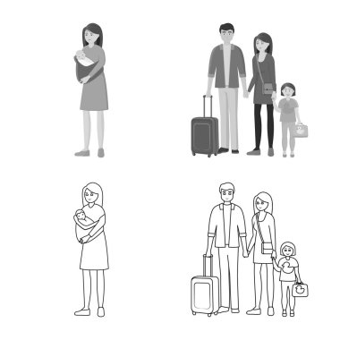 Vektör Illustration karakter ve avatar işareti. Karakter ve portre hisse senedi vektör çizim seti.