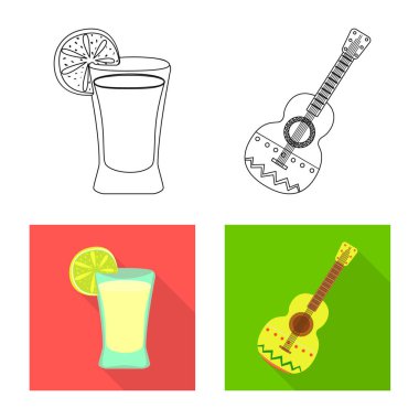 Kafe ve Latin logo vektör çizimi. Kafe ve ulusal hisse senedi vektör çizim koleksiyonu.