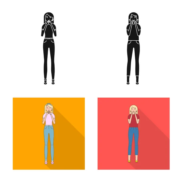 Diseño vectorial de postura y logotipo del estado de ánimo. Conjunto de postura e ilustración del vector de stock femenino . — Vector de stock