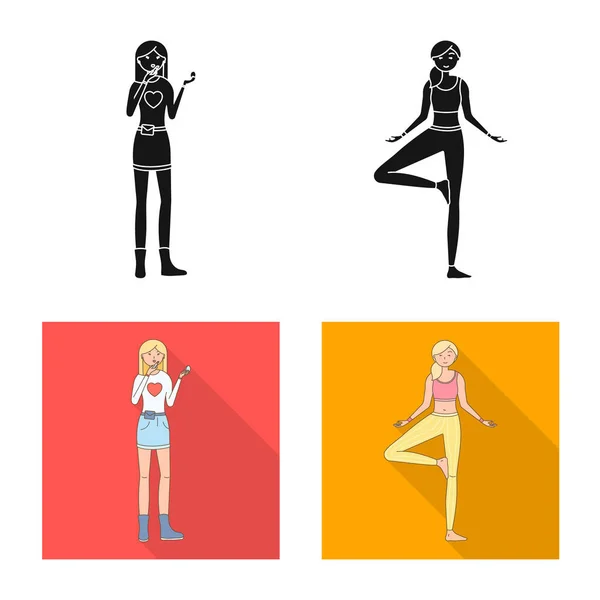 Vector design of posture and mood logo. Set of posture and female vector icon for stock. — Stock Vector